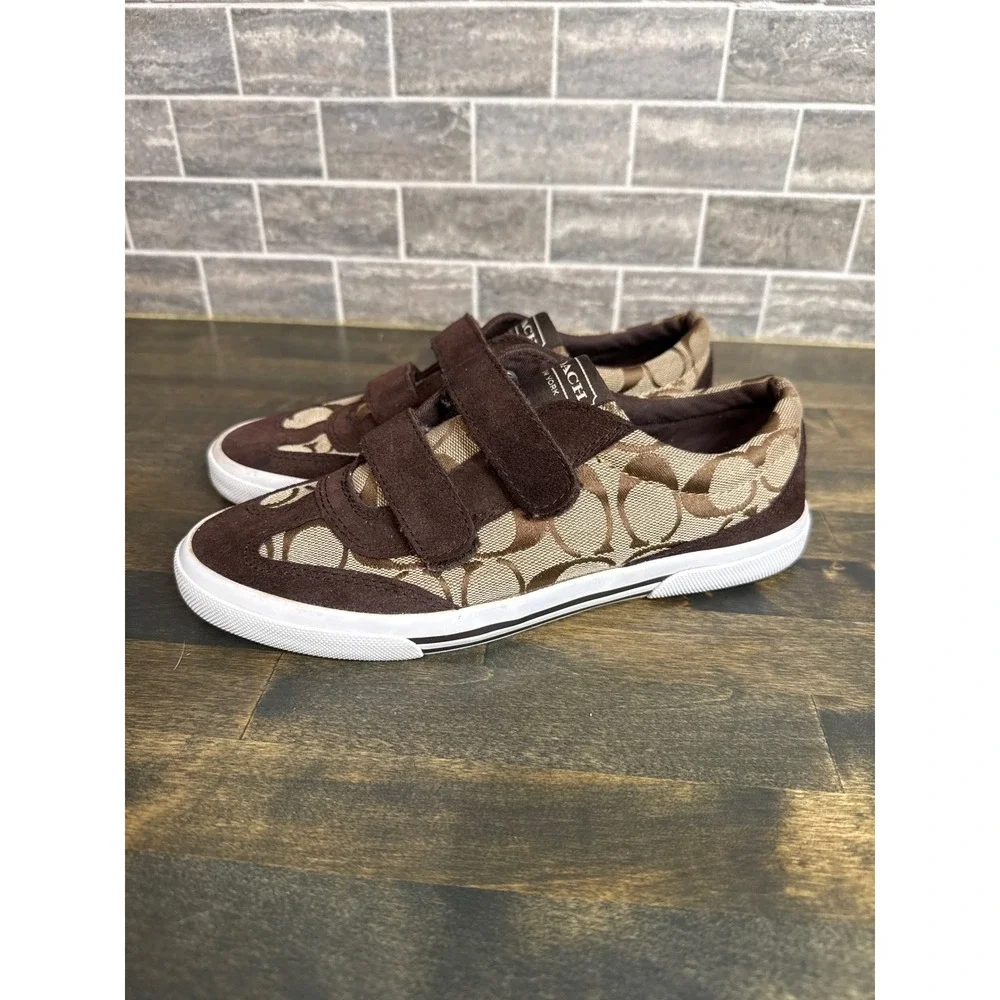 Coach‎ Womens Signature Monogram Suede Hook and Loop Sneakers Brown A2560 6B